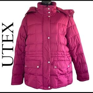 UTEX hot pink women’s puffer winters jacket with faux fur hood size S